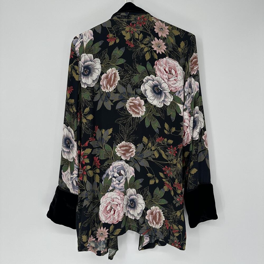Miss Me Small Floral Kimono Jacket Floral Velvet Trim Boho Romantic Duster Boho - Picture 7 of 9